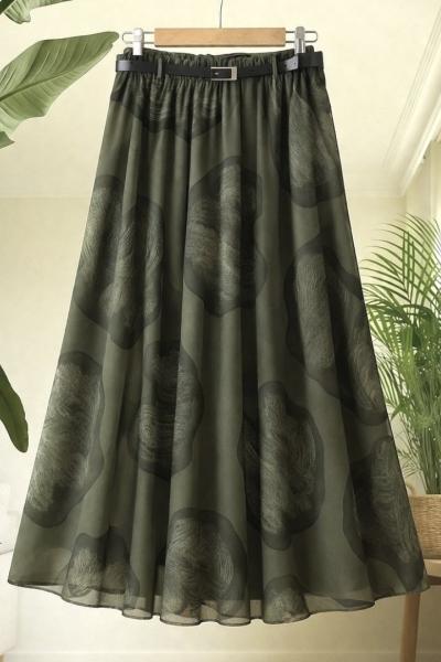 Astarlı kemerli şifon Etek Yeşil SL8089