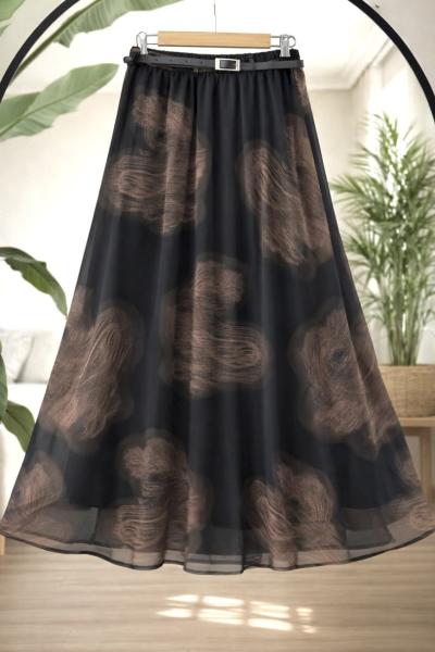 Astarlı kemerli şifon Etek siyah SL8089