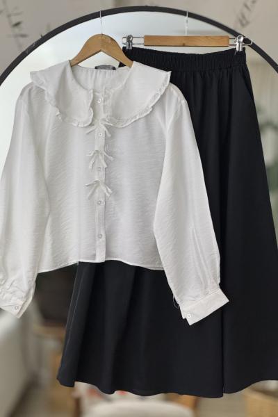 Bebe yaka fırfırlı fiyonk Detaylı Gömlek beyaz NW6052