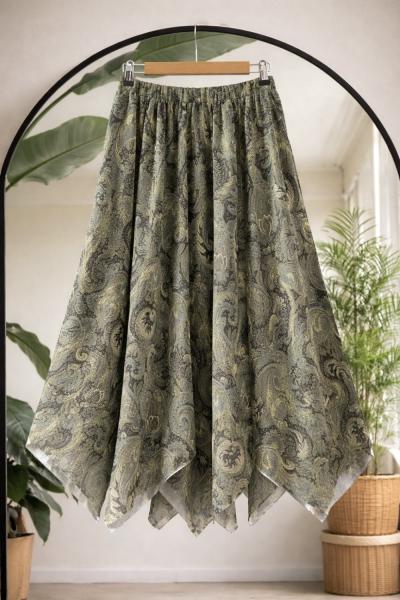 Bel lastikli Astarlı Şifon Etek Yeşil SG2065