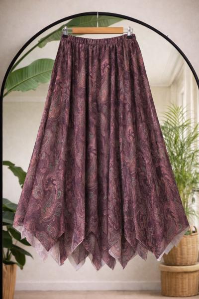 Bel lastikli Astarlı Şifon Etek Bordo SG2065