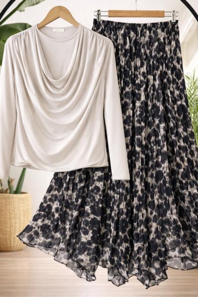 Bel lastikli asimetrik kesim Kiloş etek Siyah SG2067