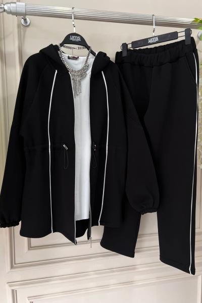 Beyaz Dikişli Üçiplik İkili Takım Siyah UMD50121