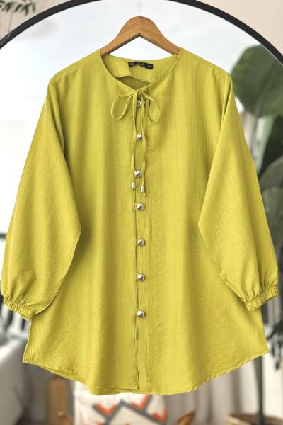 Bisiklet yaka metal Düğmeli tunik Yağyeşili TCN4095