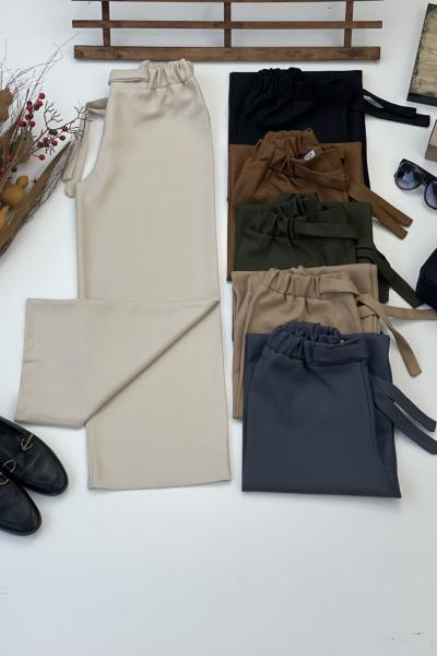 Bolpaça bel lastikli kışlık pantolon bej FİX3022