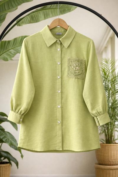 Cep işlemeli tunik Gömlek yeşil BK9551