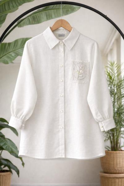 Cep işlemeli tunik GömlekBeyaz BK9551