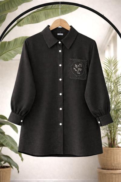 Cep işlemeli tunik siyah BK9551