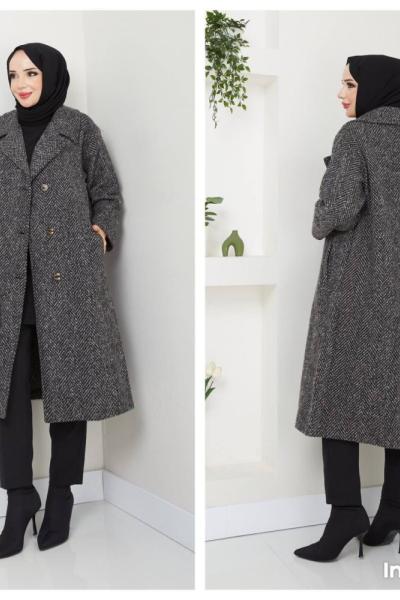 Cepli Düğmeli Kaşe Kaban Siyah NEW6015