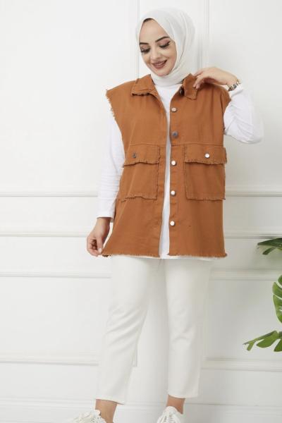 Cepli Gabardın Kumaş yelek tarçın Slt1205
