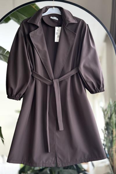 Cepli Kuşaklı Uzun trenç Kahve KRN8010