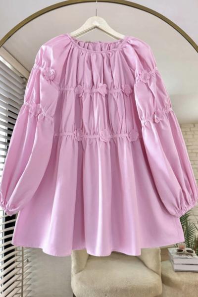 Çiçek işlemeli Tunik Pembe YR30532