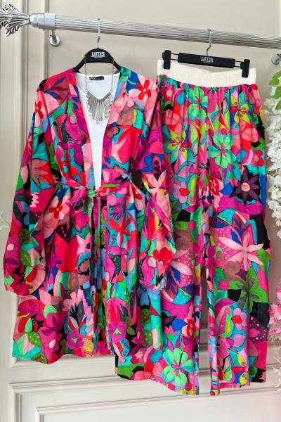 Çiçekli Kimona ikili Takım Fuşya UMS50176