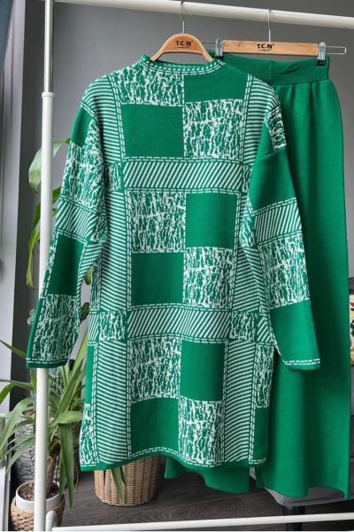 Dama desen triko takım yeşil 4031