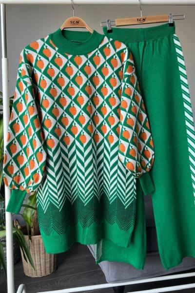 Desenli triko takım yeşilTCN4027