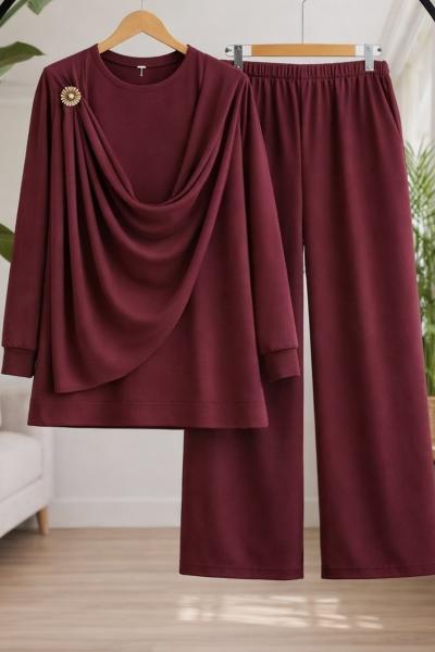 Dökümlü yaka Oysh Takım Bordo TK2070