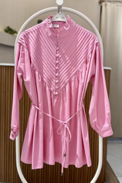 Düğmeli ön dikiş detaylı Tunik gömlek Pembe YR30536