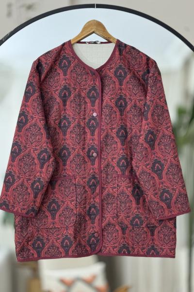 Etnik Desenli Kopitone ceket Bordo FX8066