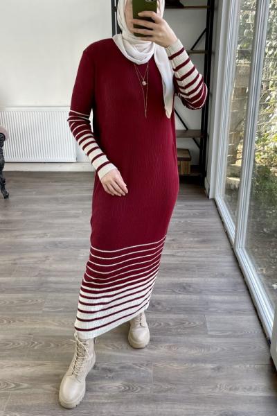 Fitilli kol ve etek ucu şeritli elbise