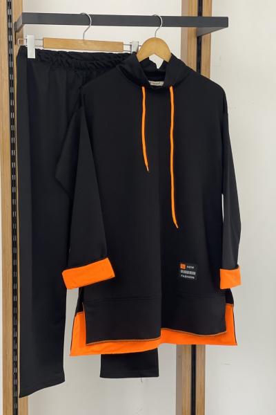 Kapşonlu manşet renkli ikili takım siyah SLT30125