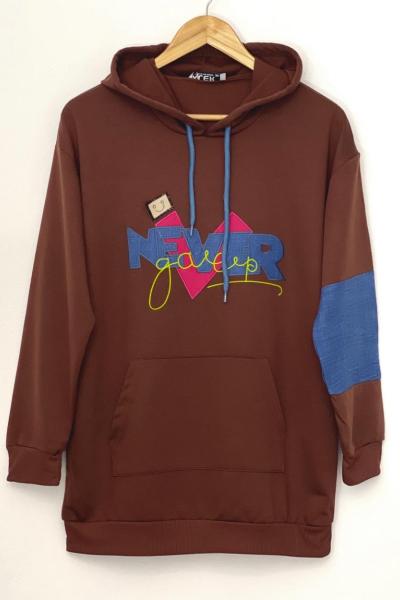 Kapşonlu kanguru cepli tunik Kahve ALR30169