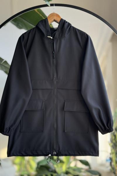 Kapşonlu Cepli fermuarlı ceket Siyah 6014