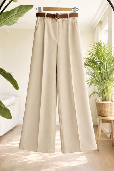 Kemerli Bol pantolon Bej SLT8073