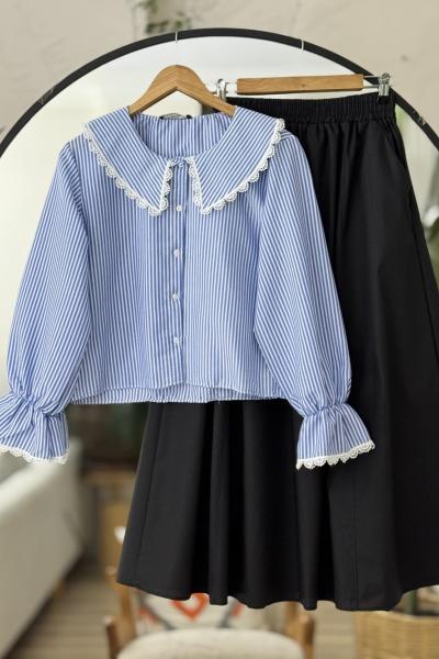 Kısa çizgili Bebeyaka gömlek Mavi NW6053