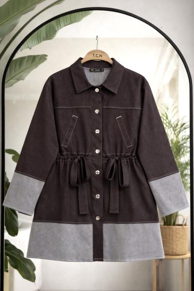 Kuşaklı kot ceket Kahverengi TCN40163