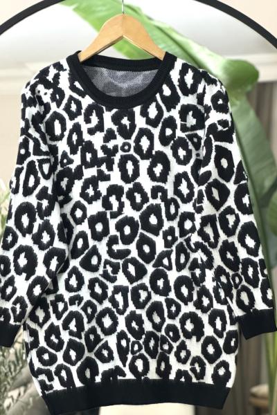 Leopar Desen triko tunik Ekru NEW6024