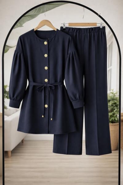 Metal Düğmeli kol pile Detaylı Takım Lacivert TB8085