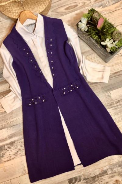 NFS 406 YAKA CEP TAŞLI TRİKO YELEK MOR