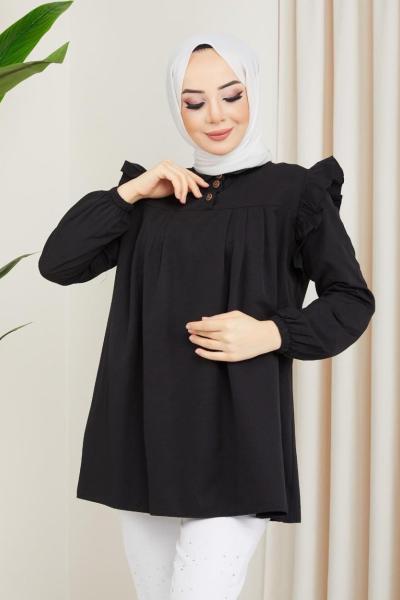Omuz fırfırlı poplin tunik Siyah SLT3073