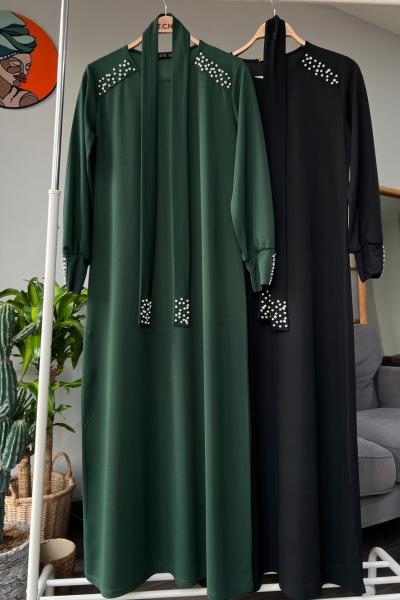 Omuz Kol Taş İşlemeli Elbise Siyah TCN4074