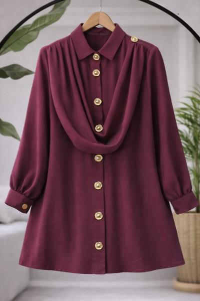Omuzdan şal detaylı Tunik Bordo TCN40168