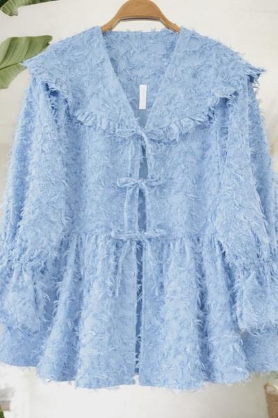 Sakallı keten kumaş bağcıklı Ceket bebemavi TB8069