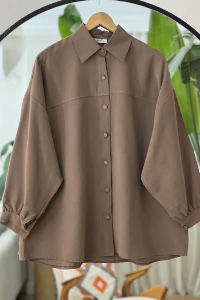 Seyyar kuşaklı salaş gömlek Tunik kahve BK9521