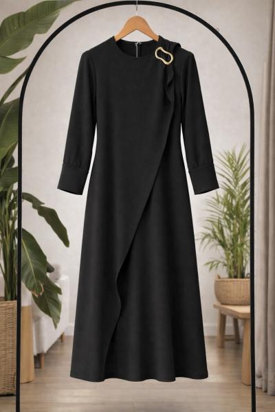 Takalı Bağcıklı Elbise Siyah SL8079