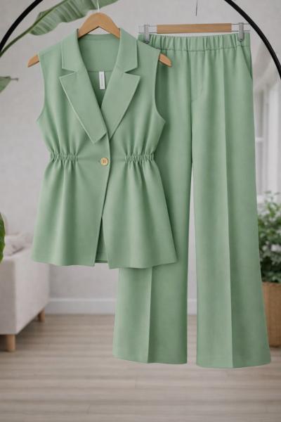 Tek Düğmeli yelekli Takım suyeşil TB8083