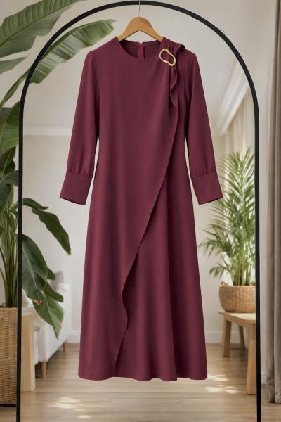 Tokalı Bağcıklı Elbise Vizon SL8079