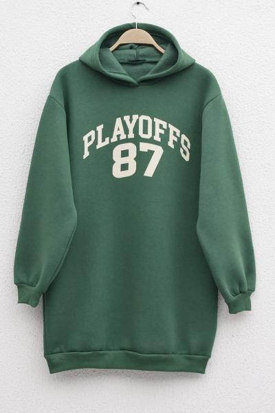 Üçiplik Kapşonlu baskılı tunik Yeşil ADS30187