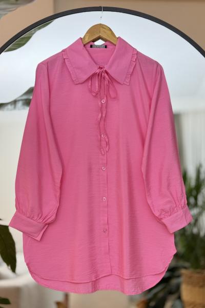 Yaka fırfırlı ve Bağcık Detaylı Tunik Gömlek fuşya NEW30299