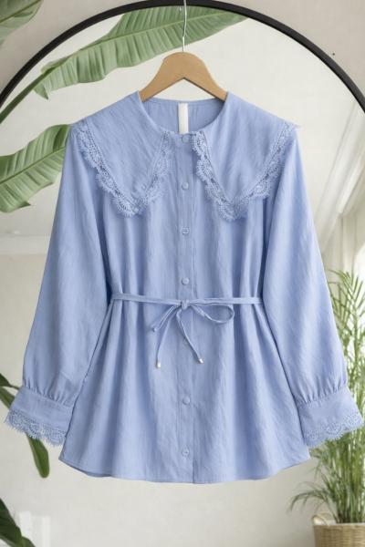 Yaka Kol Manşet Dantelli Gömlek Bebemavi TB8081