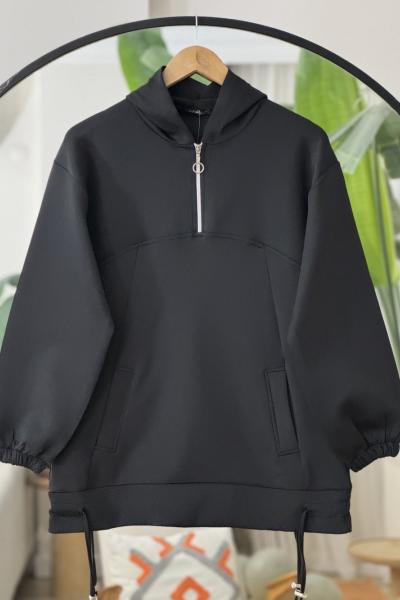 Yarım citcitli Kol küşgözü Detaylı Tunik Siyah TCN40122