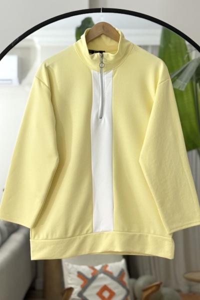 Yarım Fermuarlı Beyaz Garnili Tunik sarı TCN40121