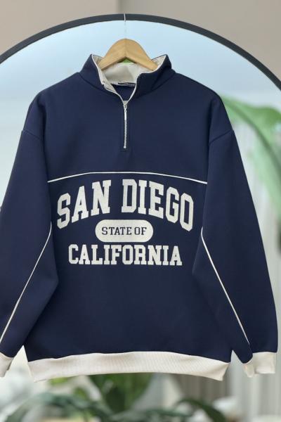 Yarım fermuarlı şardonlu üçiplik Sweat Lacivert SLT30342