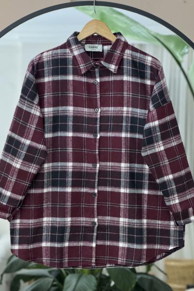 Yün Kaşmir kareli Gömlek Bordo NEW6021