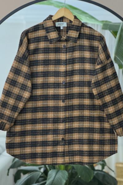 Yün Kaşmir kareli Gömlek Kahve NEW6021