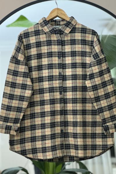 Yün Kaşmir kareli Gömlek Camel NEW6021