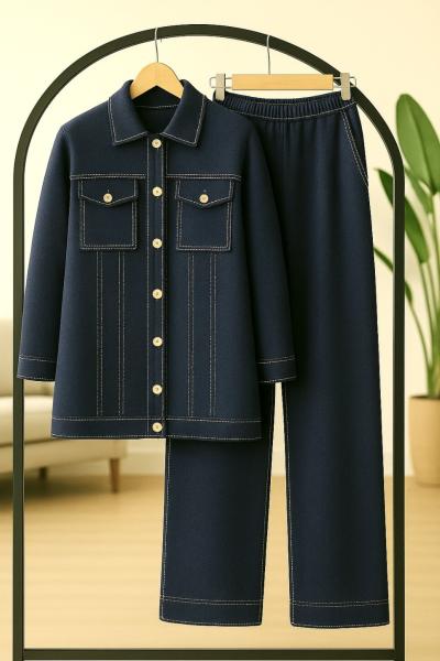 Ahşap Düğmeli cepli Tiko Takım Lacivert TCN40138